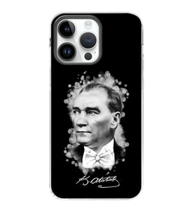 Apple iPhone 14 Pro Uyumlu Kapak Atatürk Tasarımlı Şeffaf Silikon Kılıf
