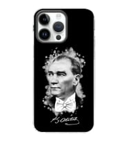 Apple iPhone 14 Pro Uyumlu Kapak Atatürk Tasarımlı Şeffaf Silikon Kılıf