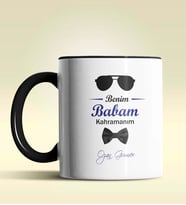 Kişiye Özel Benim Babam Kahramanım Tasarımlı Siyah Kupa Bardak (Siyah)