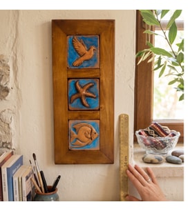 El Yapımı Seramik Deniz Temalı Tablo - 16x36 cm - Akdeniz/Ege ruhu - Dekoratif Ev, Villa, Ofis
