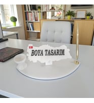 Doğal Beyaz Mermer Masa İsimlik Kalem ve İğnelikli