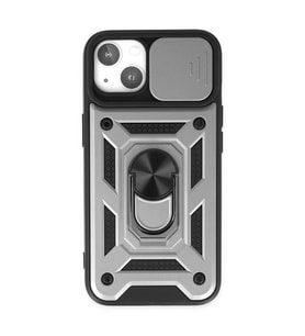 iPhone 14 Kılıf Pars Lens Yüzüklü Silikon - Gümüş