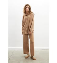 Peraluna DENISE CARDIGAN Polo Yaka Geniş Kesim Pamuk-Yün Kadın Triko Hırka - Camel