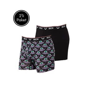 Erkek Likralı Desenli ve Düz 2'li Boxer Paketi (Gri)