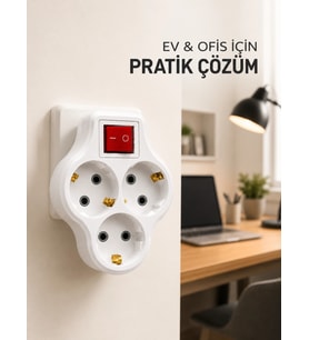 Kablosuz Priz Çoğaltıcı 3 Çıkışlı Anahtarlı Kompakt Duvar Tipi Çoklayıcı