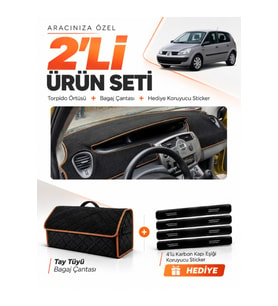 e-biz RENAULT SCENIC 2 (2003-2009) Uyumlu Torpido Örtüsü + Tay Tüyü Çanta - Siyah-Kahverengi - RE044