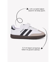 Günlük Unisex Çocuk Sneaker Bağcıklı Hafif Esnek Kaymaz Taban Ayakkabı 105 (Beyaz-Siyah)