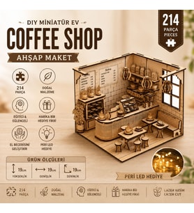 Coffee Shop Ahşap Maket Seti – DIY Miniatür Kafe Peri LED Hediye 214 Parça