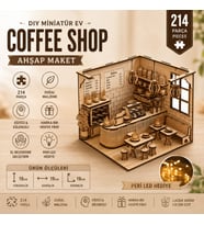 Coffee Shop Ahşap Maket Seti – DIY Miniatür Kafe Peri LED Hediye 214 Parça
