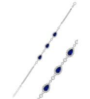 Safir Taşlı Damla Model Gümüş Bileklik Rodyumlu 925 Ayar ST060 (Mavi)