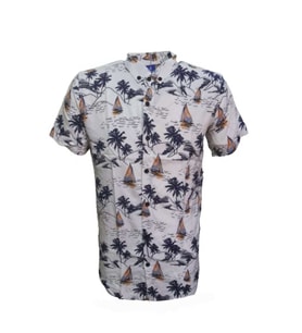 Ronex Erkek Viskon Baskılı Kısa Kol Gömlek St00941 - Lacivert - XXL (Bej)