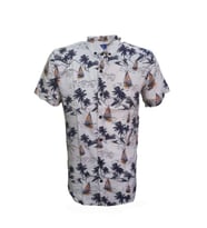 Ronex Erkek Viskon Baskılı Kısa Kol Gömlek St00941 - Lacivert - XXL (Bej)