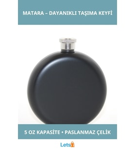 Paslanmaz Çelik Yuvarlak 5 Oz Tekli Matara Siyah Renk