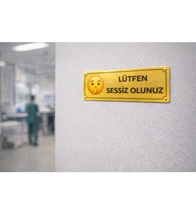 Lütfen Sessiz Olunuz Gold Metal Uyarı Levhası 5x20 cm – Hastane & Ofis