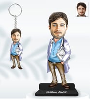 Kişiye Özel Doktor Erkek Model  Ahşap Biblo ve Anahtarlık 2li set -2