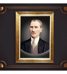 Özel Seri Paspartulu Çerçeveli Atatürk Tablo l179 (Gold)