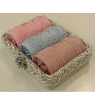 FNT Örgü Havlulu Sepet  30*50 cm 3 adet pamuklu havlu Hediyelik Çeyizlik