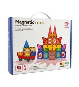 KZL Kids Home Renkli Manyetik Yapı Blokları ve Araç Seti 7.5 cm 59 Parça 188M81