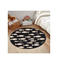 Eliana Home Baskılı, Yıkanabilir Kaymaz Taban Yuvarlak Halı LNA7175 120x120 cm (Siyah)