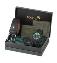 Polo Air Erkek Set Kombin Kemer Cüzdan Kartlık Çakmak Kol Saati Hediyelik Kutusunda Set PL-0976E (Yeşil)
