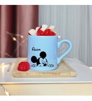 Mickey Mouse Tasarımlı Kişiye Özel Mavi Türk Kahvesi Fincanı