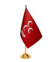 Masa Üstü MHP Bayrağı + Pirinç Direk Masa Bayrak Seti