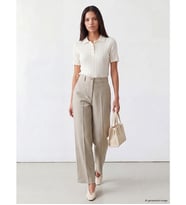 LCW Modest Bej Beli Lastikli Geniş Paça Kadın Pantolon