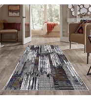 Çok Renkli Modern Desen Yıkanabilir Kaymaz Taban Leke Tutmaz Modern Salon Halısı ve Yolluk (Gri)