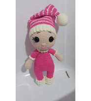 Ponpon Bereli Bebek Uyku Arkadaşı Amigurumi Organik Oyuncak