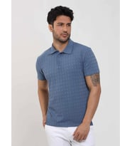 Dufy İndigo Erkek Slim Fit Jakarlı Polo Yaka Tshirt - 105224