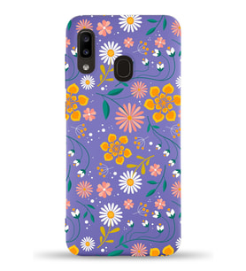 Samsung Galaxy A30 Uyumlu Lansman Kılıf Çiçek Tasarımlı İçi Kadife Kapak-Mor (Şeffaf)