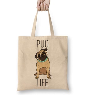 Pug Life Köpek 02 Bez Çanta Uzun Saplı