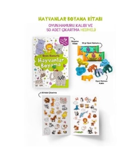 Hayvanlar Boyama Kitabı - Oyun Hamuru, Oyuncak ve Çıkartma Hediyeli