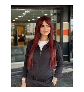 Şarap Kızılı Düz Perçemli Vip Peruk
