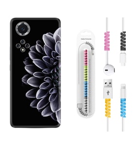 Huawei Nova Y70 Y90 Nova 9 SE  Kılıf Kablo Koruma Spiral Silikon Çiçekler 1639