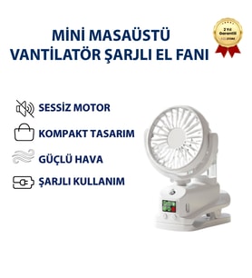 F7 Taşınabilir Mini Masaüstü Vantilatör Şarjlı El Fanı