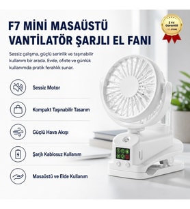 F7 Taşınabilir Mini Masaüstü Vantilatör Şarjlı El Fanı