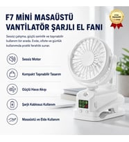 F7 Taşınabilir Mini Masaüstü Vantilatör Şarjlı El Fanı