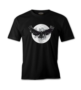 Raven Bird Wings and Moon Siyah Erkek Tshirt