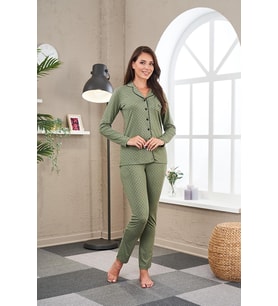 Pjs 23523 Kadın Puanlı Düğmeli Pijama Takım