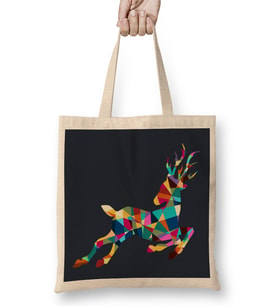 Geometric Animal Roe Deer Bez Çanta Uzun Saplı