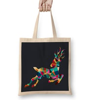 Geometric Animal Roe Deer Bez Çanta Uzun Saplı