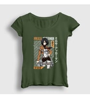 Presmono Kadın Haki Mikasa Fan Anime Attack On Titan T-Shirt 125322tt (Haki)