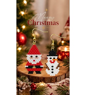 Miyuki Boncuk El Yapımı Noel Baba ve Kardan Adam Küpe Yılbaşı Christmas Noel