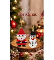 Miyuki Boncuk El Yapımı Noel Baba ve Kardan Adam Küpe Yılbaşı Christmas Noel