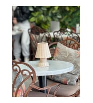 Rattan & Bambu Masa Üstü Kablosuz Pilli Abajur Alt- Üst Rattan Masa Lambası (Bej)