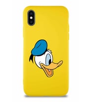 Apple iPhone X Soft Premier Kapak Donald Duck-F Tasarımlı Silikon Kılıf - Sarı (Şeffaf)