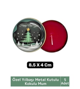 Luxery Yeni Yıl Parti New Year Yılbaşı Özel Metal Kutulu 8,5X4Cm Aromalı Kokulu Dekoratif Mum 5 Adet
