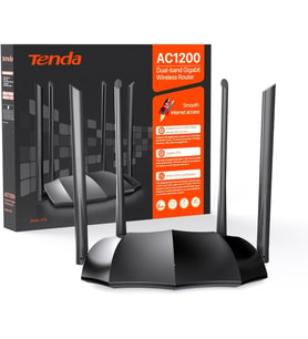 Tenda AC8 WLAN Dual Band Gigabit Router 1200Mbit/s (867Mbit/s 5GHz + 300Mbit/s 2.4GHz, 4 Gigabit Port, Mu-MIMO,4 * 6dBi Harici Anten, Uygulama Kontrolü, IPV6) Siyah