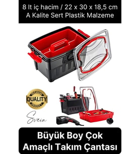 Premium 8 Lt Çok Amaçlı Tesisat Marangoz Malzeme Alet Takım Çantası Plastik Çivi Pense Vida Geniş